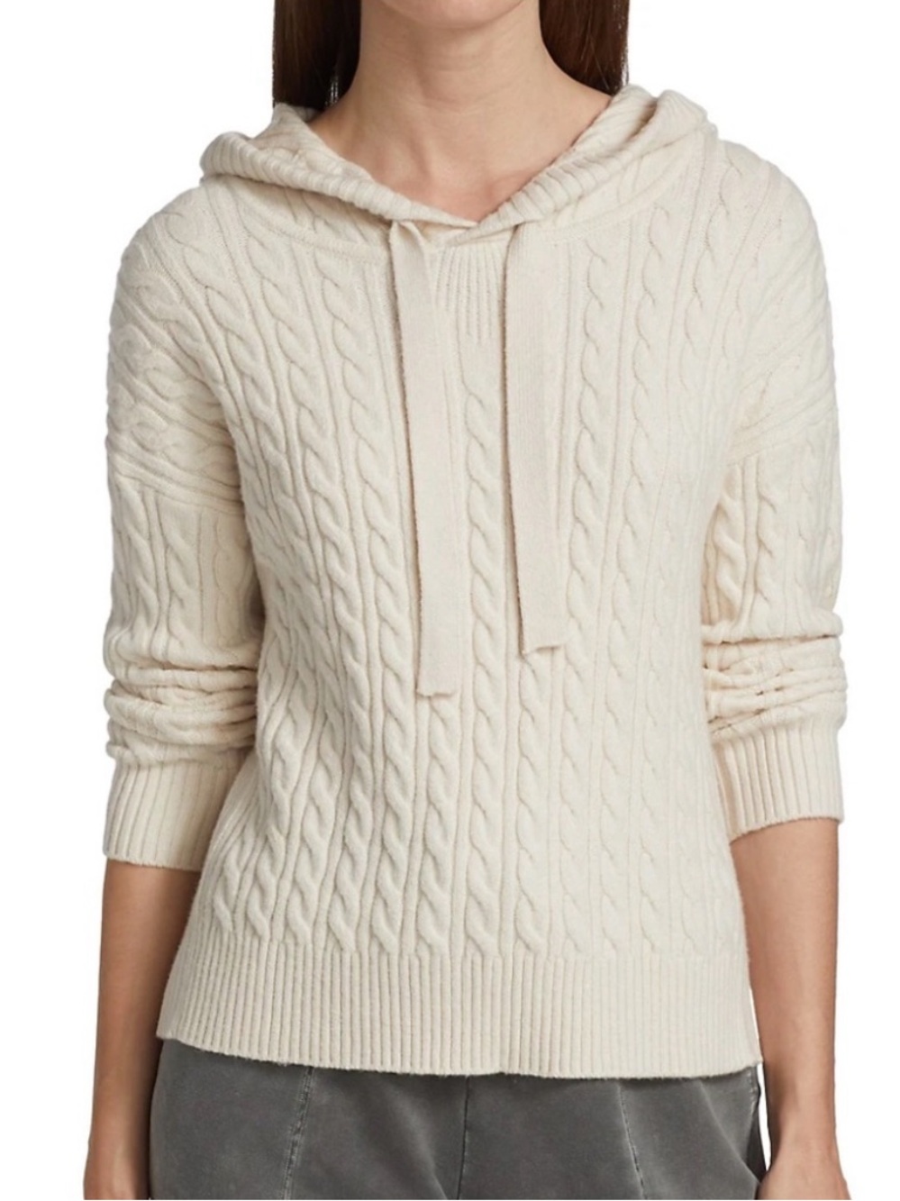 Splendid Cream Cable Knit Billie Pullover Hoodie